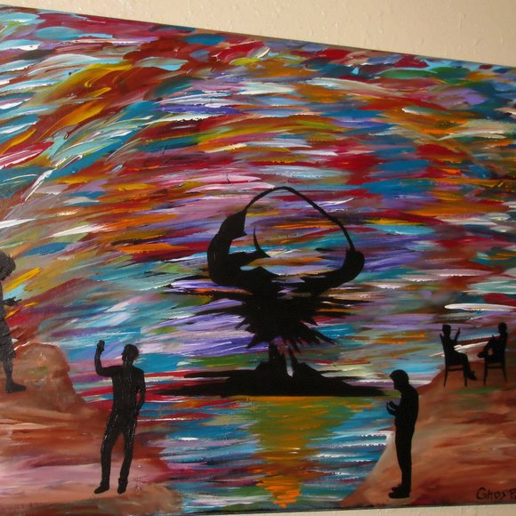 Original Painting 1/1 24x18 "Carbon Foot Print" NYC Artist Ghost - Picture 3 of 5